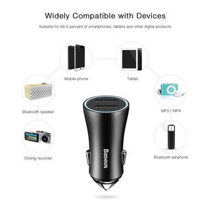 Planet Gates Black USB Car Charger for iPhone Samsung Xiaomi 2.4A Dual USB Fast Charge Adapter Mini Metal USB Car-Charger for Mobile Phone