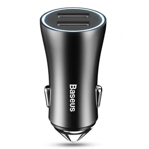 Planet Gates Black USB Car Charger for iPhone Samsung Xiaomi 2.4A Dual USB Fast Charge Adapter Mini Metal USB Car-Charger for Mobile Phone