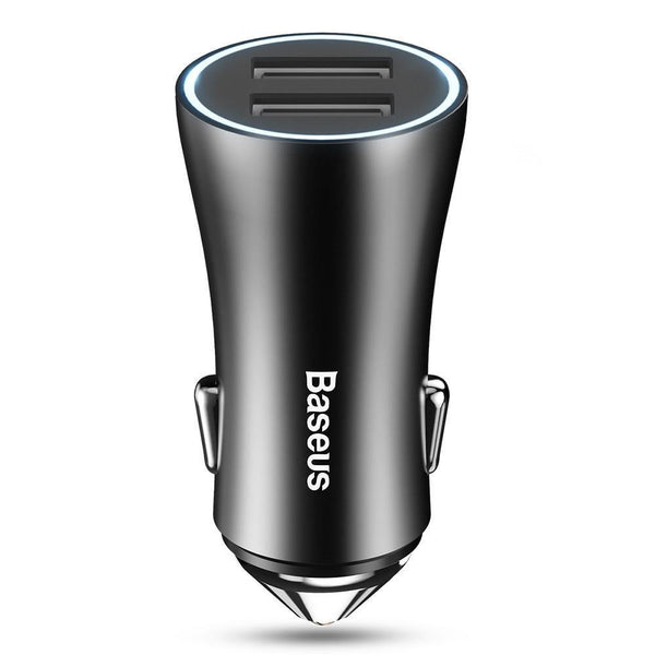 Planet Gates Black USB Car Charger for iPhone Samsung Xiaomi 2.4A Dual USB Fast Charge Adapter Mini Metal USB Car-Charger for Mobile Phone