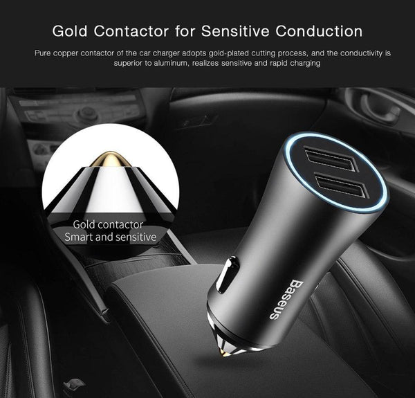 Planet Gates Black USB Car Charger for iPhone Samsung Xiaomi 2.4A Dual USB Fast Charge Adapter Mini Metal USB Car-Charger for Mobile Phone