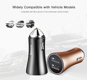 Planet Gates Black USB Car Charger for iPhone Samsung Xiaomi 2.4A Dual USB Fast Charge Adapter Mini Metal USB Car-Charger for Mobile Phone