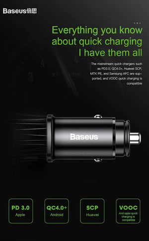 Planet Gates Black USB Type C Baseus 30W Dual USB C PD Quick Charge QC 4.0 Car Charger For Mobile Phone Charger Fast USB PD Type C AFC SCP Car Phone Charger
