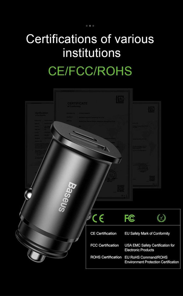 Planet Gates Black USB Type C Baseus 30W Dual USB C PD Quick Charge QC 4.0 Car Charger For Mobile Phone Charger Fast USB PD Type C AFC SCP Car Phone Charger