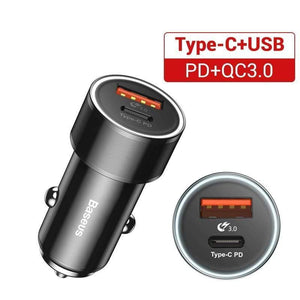 Baseus 36W Dual USB Quick Charge QC 3.0 Car Charger For iPhone USB Type-C PD Fast Charger Mobile Phone Quick Charger Car-Charger