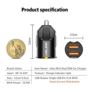 Planet Gates Black USLION 2.1A Mini USB Car Charger Adapter Car Charger Mobile Phone Dual USB Car-charger Auto Charge 2 port for iPhone Samsung