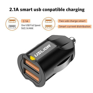 Planet Gates Black USLION 2.1A Mini USB Car Charger Adapter Car Charger Mobile Phone Dual USB Car-charger Auto Charge 2 port for iPhone Samsung