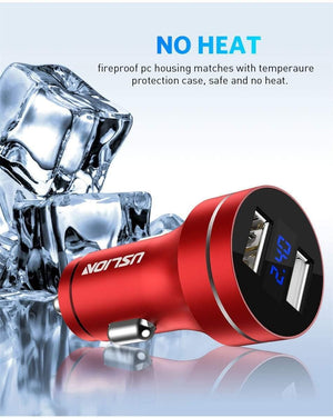 Planet Gates Black USLION 2.4A Dual USB Car Charger For Mobile Phone Tablet GPS LED Display Charger USB Car Phone Charger Adapter in Car Charge
