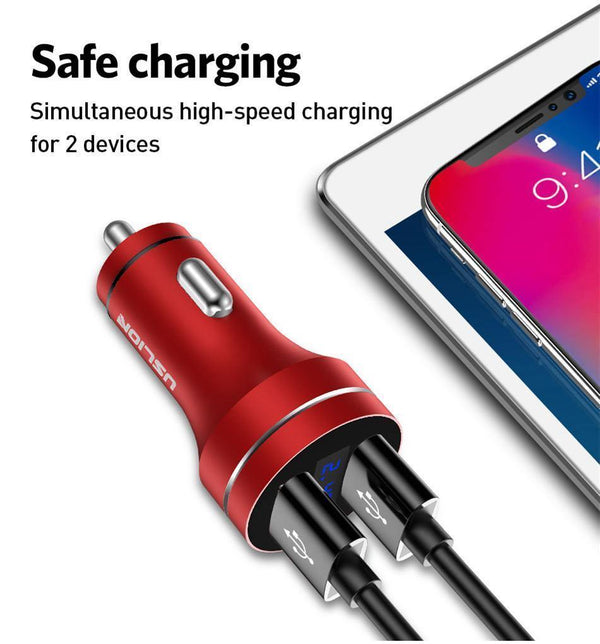 Planet Gates Black USLION 2.4A Dual USB Car Charger For Mobile Phone Tablet GPS LED Display Charger USB Car Phone Charger Adapter in Car Charge