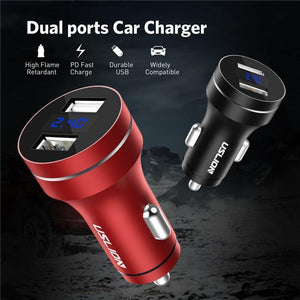 Planet Gates Black USLION 2.4A Dual USB Car Charger For Mobile Phone Tablet GPS LED Display Charger USB Car Phone Charger Adapter in Car Charge