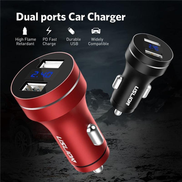 Planet Gates Black USLION 2.4A Dual USB Car Charger For Mobile Phone Tablet GPS LED Display Charger USB Car Phone Charger Adapter in Car Charge