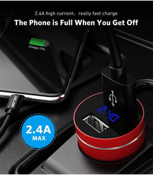 Planet Gates Black USLION 2.4A Dual USB Car Charger For Mobile Phone Tablet GPS LED Display Charger USB Car Phone Charger Adapter in Car Charge