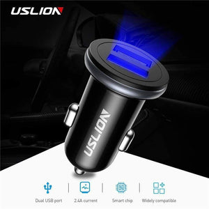 Planet Gates Black USLION Dual USB Car Charger Mini Car Phone Charger 2.4A Charging 2 USB Port Car-Charger for iPhone XS MAX XR X 8 Samsung Xiaomi