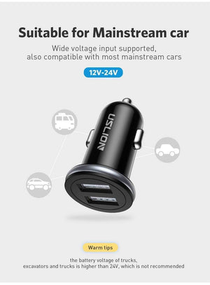 Planet Gates Black USLION Dual USB Car Charger Mini Car Phone Charger 2.4A Charging 2 USB Port Car-Charger for iPhone XS MAX XR X 8 Samsung Xiaomi