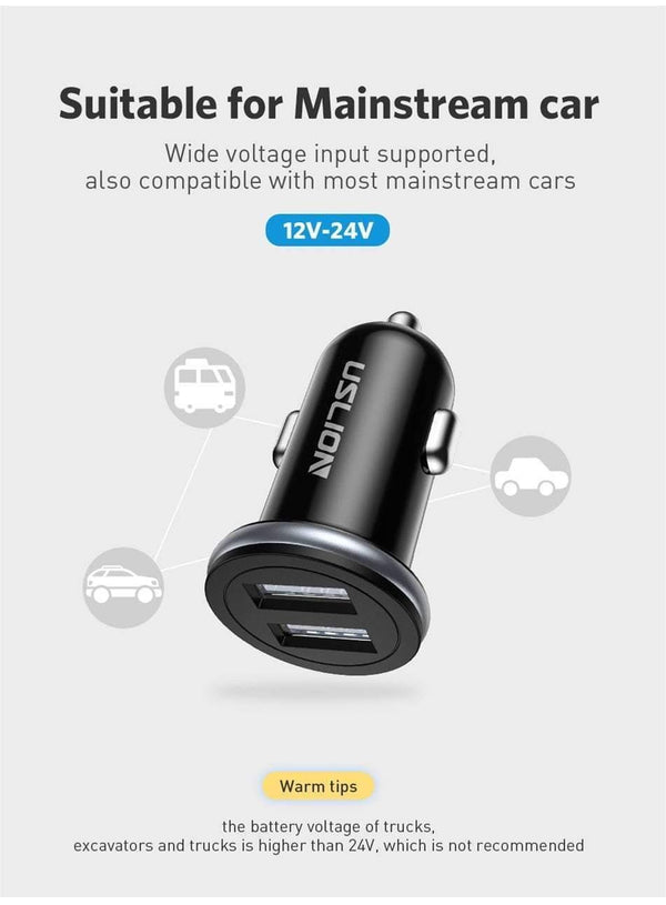 Planet Gates Black USLION Dual USB Car Charger Mini Car Phone Charger 2.4A Charging 2 USB Port Car-Charger for iPhone XS MAX XR X 8 Samsung Xiaomi