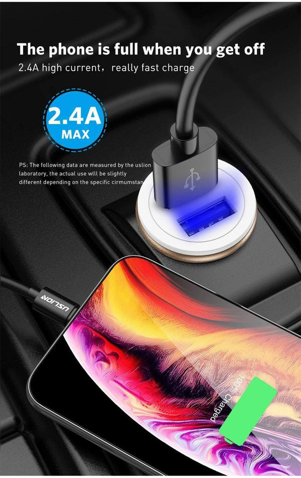 Planet Gates Black USLION Dual USB Car Charger Mini Car Phone Charger 2.4A Charging 2 USB Port Car-Charger for iPhone XS MAX XR X 8 Samsung Xiaomi