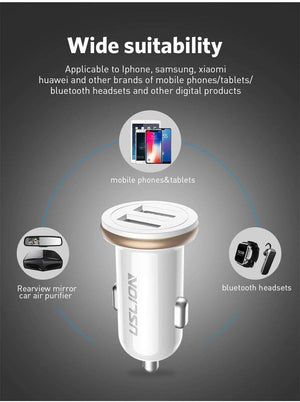 Planet Gates Black USLION Dual USB Car Charger Mini Car Phone Charger 2.4A Charging 2 USB Port Car-Charger for iPhone XS MAX XR X 8 Samsung Xiaomi