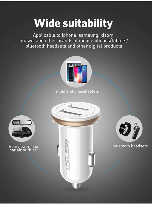 Planet Gates Black USLION Dual USB Car Charger Mini Car Phone Charger 2.4A Charging 2 USB Port Car-Charger for iPhone XS MAX XR X 8 Samsung Xiaomi