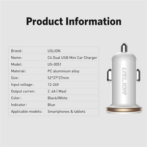 Planet Gates Black USLION Dual USB Car Charger Mini Car Phone Charger 2.4A Charging 2 USB Port Car-Charger for iPhone XS MAX XR X 8 Samsung Xiaomi