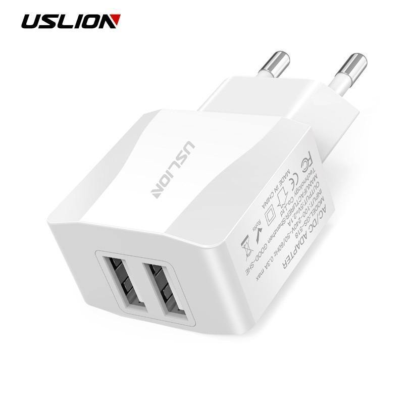Planet Gates Black USLION Dual USB Charger Mobile Phone EU Charger Plug Adapter Wall charger cable for iPhone iPad Samsung Xiaomi 2A Fast Charging