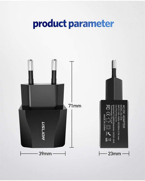 Planet Gates Black USLION Dual USB Charger Mobile Phone EU Charger Plug Adapter Wall charger cable for iPhone iPad Samsung Xiaomi 2A Fast Charging