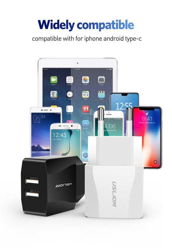 Planet Gates Black USLION Dual USB Charger Mobile Phone EU Charger Plug Adapter Wall charger cable for iPhone iPad Samsung Xiaomi 2A Fast Charging