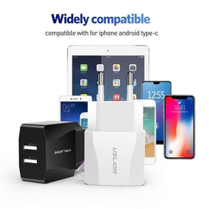 Planet Gates Black USLION Dual USB Charger Mobile Phone EU Charger Plug Adapter Wall charger cable for iPhone iPad Samsung Xiaomi 2A Fast Charging