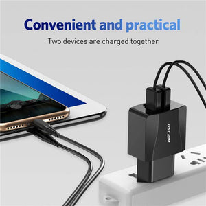 Planet Gates Black USLION Dual USB Charger Mobile Phone EU Charger Plug Adapter Wall charger cable for iPhone iPad Samsung Xiaomi 2A Fast Charging