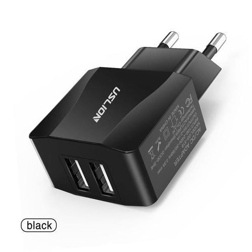Planet Gates Black USLION Dual USB Charger Mobile Phone EU Charger Plug Adapter Wall charger cable for iPhone iPad Samsung Xiaomi 2A Fast Charging