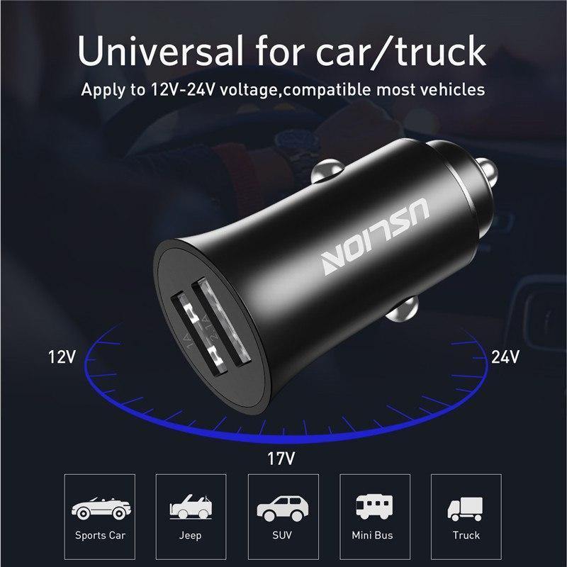 Planet Gates USLION USB Car Charger For iPhone 7 8 XS MAX XR Mini Dual USB Fast Car Charging Mobile Phone Charger Adapter for Samsung Xiaomi