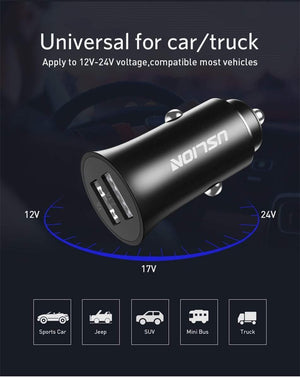 Planet Gates Black USLION USB Car Charger For iPhone 7 8 XS MAX XR Mini Dual USB Fast Car Charging Mobile Phone Charger Adapter for Samsung Xiaomi