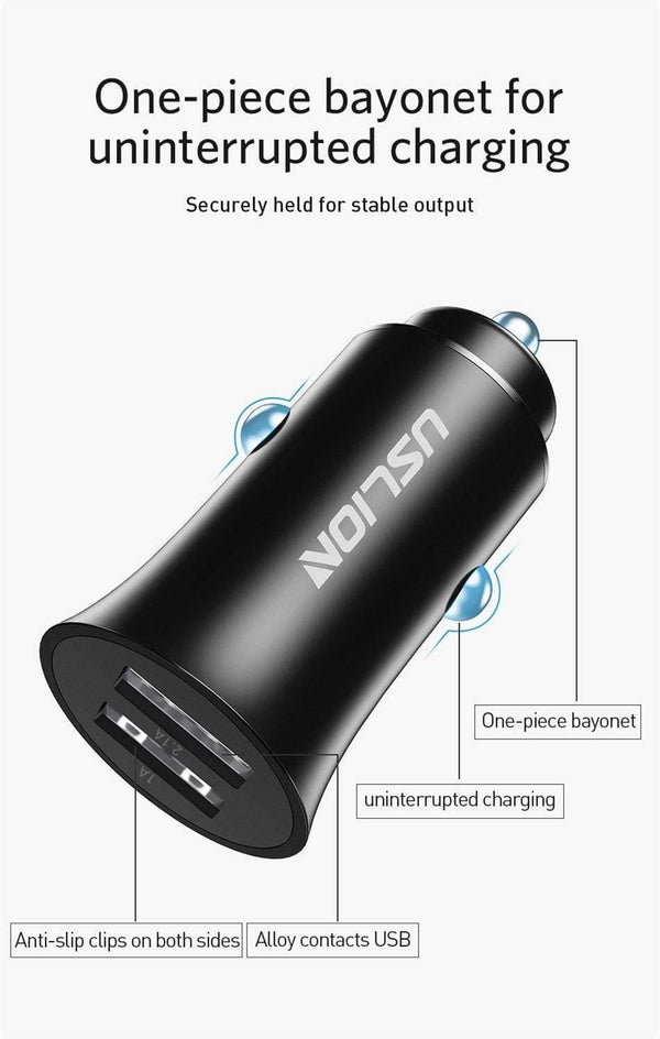 Planet Gates Black USLION USB Car Charger For iPhone 7 8 XS MAX XR Mini Dual USB Fast Car Charging Mobile Phone Charger Adapter for Samsung Xiaomi