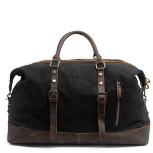 Planet Gates Black Vintage Waxed Canvas Men Travel Duffel Large Capacity Oiled Leather Military Weekend Bag Basic Holdall Tote Overnight Bags