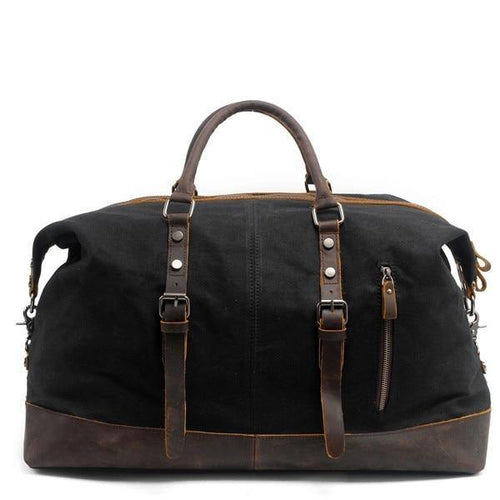 Planet Gates Black Vintage Waxed Canvas Men Travel Duffel Large Capacity Oiled Leather Military Weekend Bag Basic Holdall Tote Overnight Bags