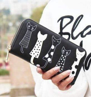 Planet Gates black wallet / China Women wallets leather wallet long style dollar price Women bag card holder cartoon cat coin purse  LS8723fb