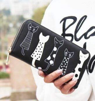 Planet Gates black wallet / China Women wallets leather wallet long style dollar price Women bag card holder cartoon cat coin purse  LS8723fb