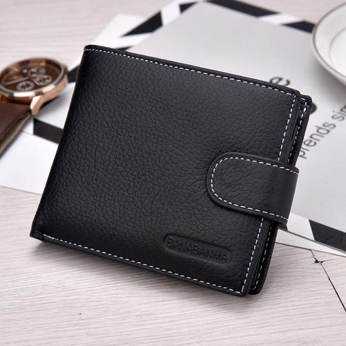 Planet Gates Black Wallet men genuine leather men wallets purse short male leather wallet men money bag quality guarantee carteira