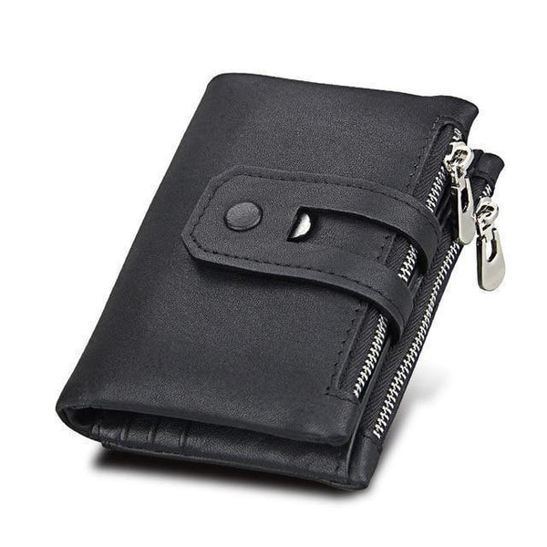Planet Gates Black Wallet Women Genuine Leather Wallets Female Hasp Double Zipper Design Coin Purse ID Card Holder Unisex Slim Wallet