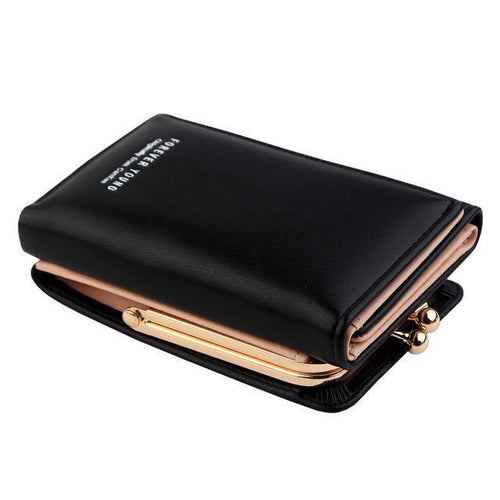 Planet Gates Black Wallet Women  Lady Short Women Wallets Crown Decorated Mini Money Purses Small Fold PU Leather Female Coin Purse Card Holder