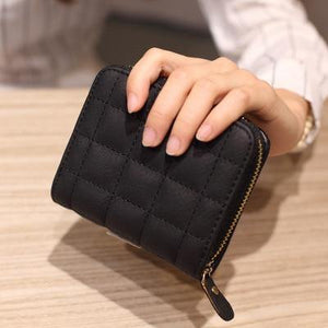 Planet Gates Black Wallets PU Leather Female Plaid Purses Nubuck Card Holder Wallet Fashion Woman Small Zipper Wallet With Coin Purse