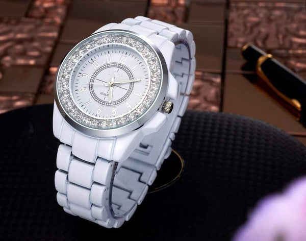 Planet Gates Black Watch Korea Style Round Dial Crystal Fashion Quartz Wristwatch Black&White Alloy Bracelet Watch Unisex masculino relojes