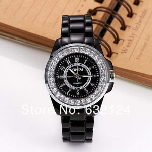 Planet Gates Black Watch Korea Style Round Dial Crystal Fashion Quartz Wristwatch Black&White Alloy Bracelet Watch Unisex masculino relojes