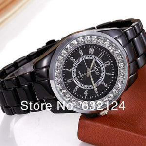 Planet Gates Black Watch Korea Style Round Dial Crystal Fashion Quartz Wristwatch Black&White Alloy Bracelet Watch Unisex masculino relojes