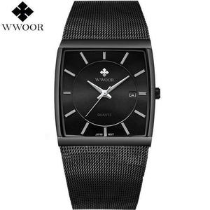 Planet Gates Black Watch Men Square Waterproof Business Men's Watches Luxury Black Steel Strap Sport Wrist Watch Male Clock