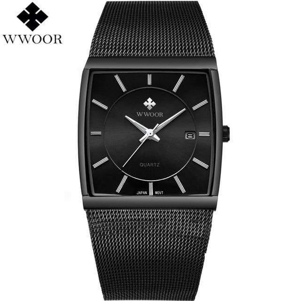 Planet Gates Black Watch Men Square Waterproof Business Men's Watches Luxury Black Steel Strap Sport Wrist Watch Male Clock