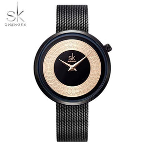 Planet Gates black Watch Women Metal Mesh Fashion Clock Vintage Design Ladies Watch Luxury Brand Classical Bayan Kol Saati