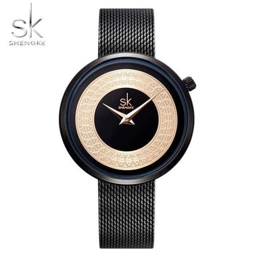 Planet Gates black Watch Women Metal Mesh Fashion Clock Vintage Design Ladies Watch Luxury Brand Classical Bayan Kol Saati