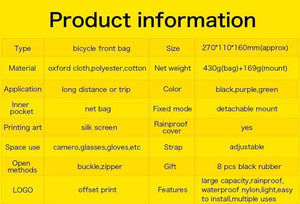 Planet Gates Black Waterproof Bike Bag Large Capacity Handlebar Front Tube Bag Bicycle Pocket Shoulder Backpack Cycling Bike Accessories