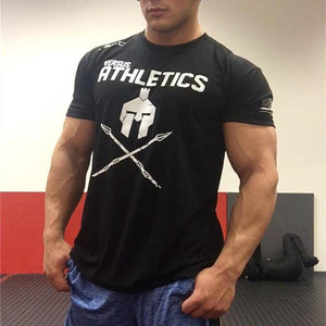 Men Short Sleeve T-shirt Gyms Fitness Bodybuilding Cotton T Shirt Summer Male Casual Print Slim Tee Tops Workout Brand Clothing