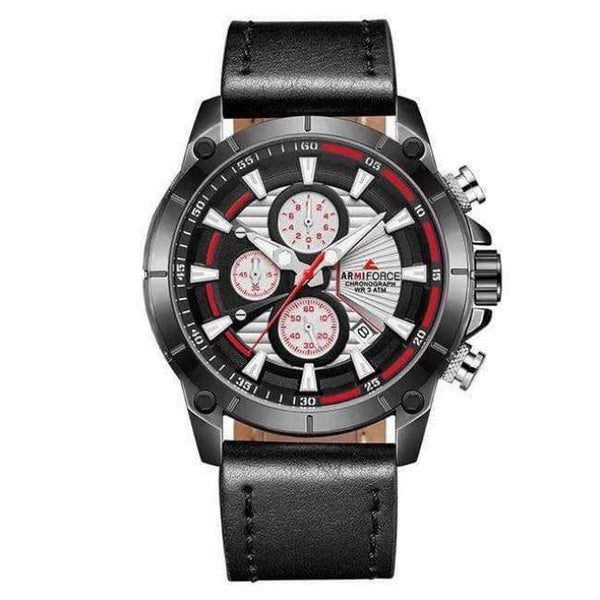 Planet Gates Black White 2018 ARMIFORCE New Fashion Brand Men Watch Quartz Genuine Leather Band Watches Male Army Sport Military Chronograph Analog Clock