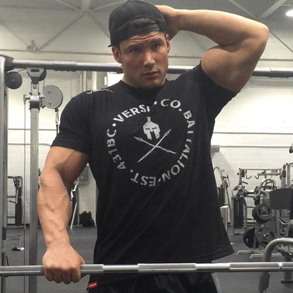 Men Short Sleeve T-shirt Gyms Fitness Bodybuilding Cotton T Shirt Summer Male Casual Print Slim Tee Tops Workout Brand Clothing